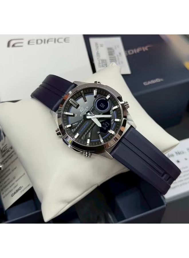 CASIO EDIFICE EFV-C120P-1A2DF Men’s Analog-Digital Watch – Dark Blue (Navy) Resin Strap, Black Dial with Blue Accents, 10-Year Battery, 100m Water Resistance - 49.5 × 45.5 × 13.7 mm - Image 2